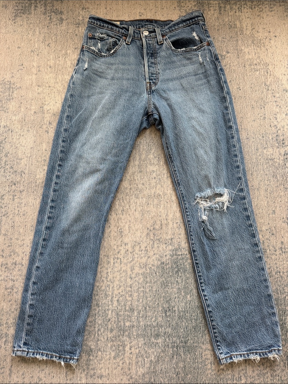 LEVI'S Premium 501 High Rise Distressed Crop Straight Jeans 28